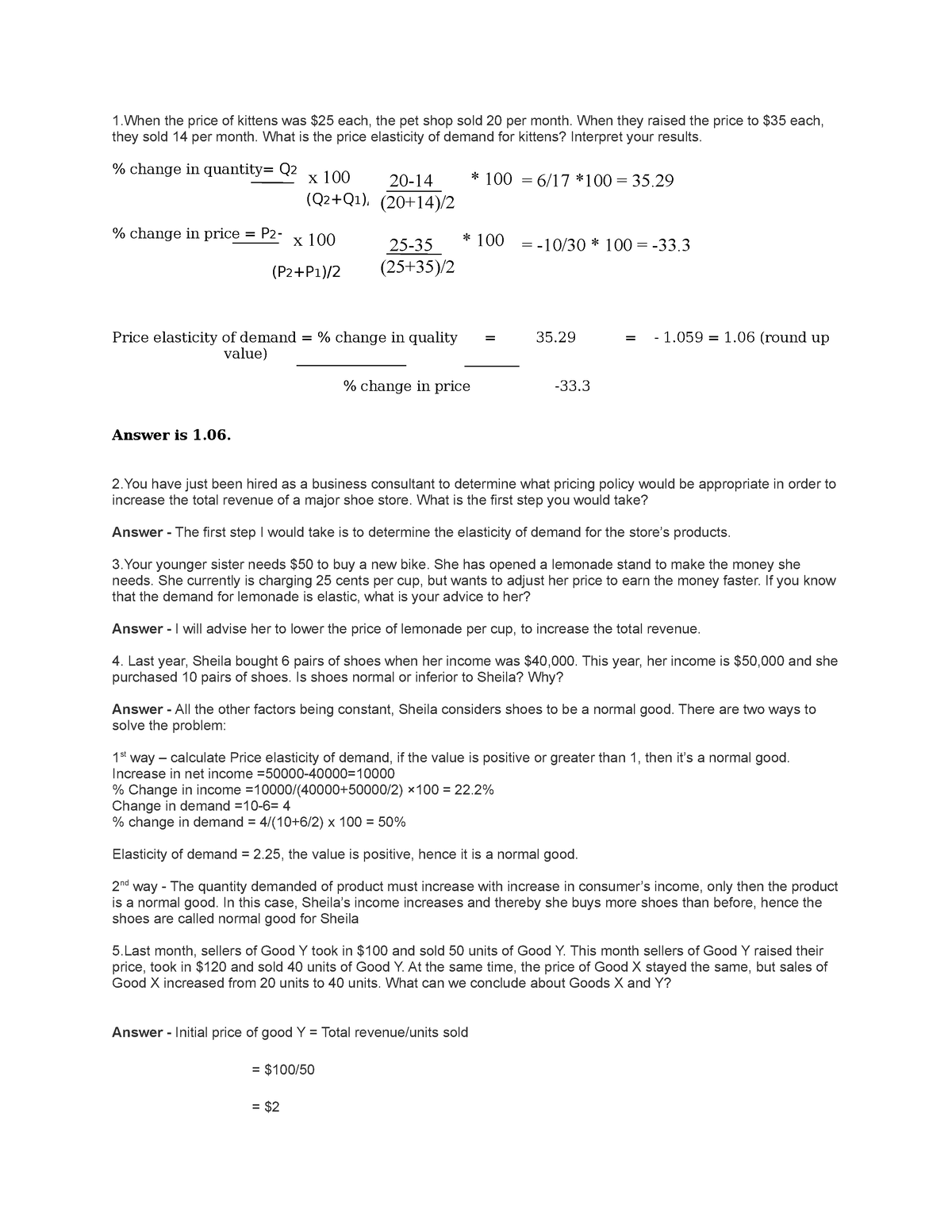 Economics Assignment 2 1 the price of kittens was 25 each the