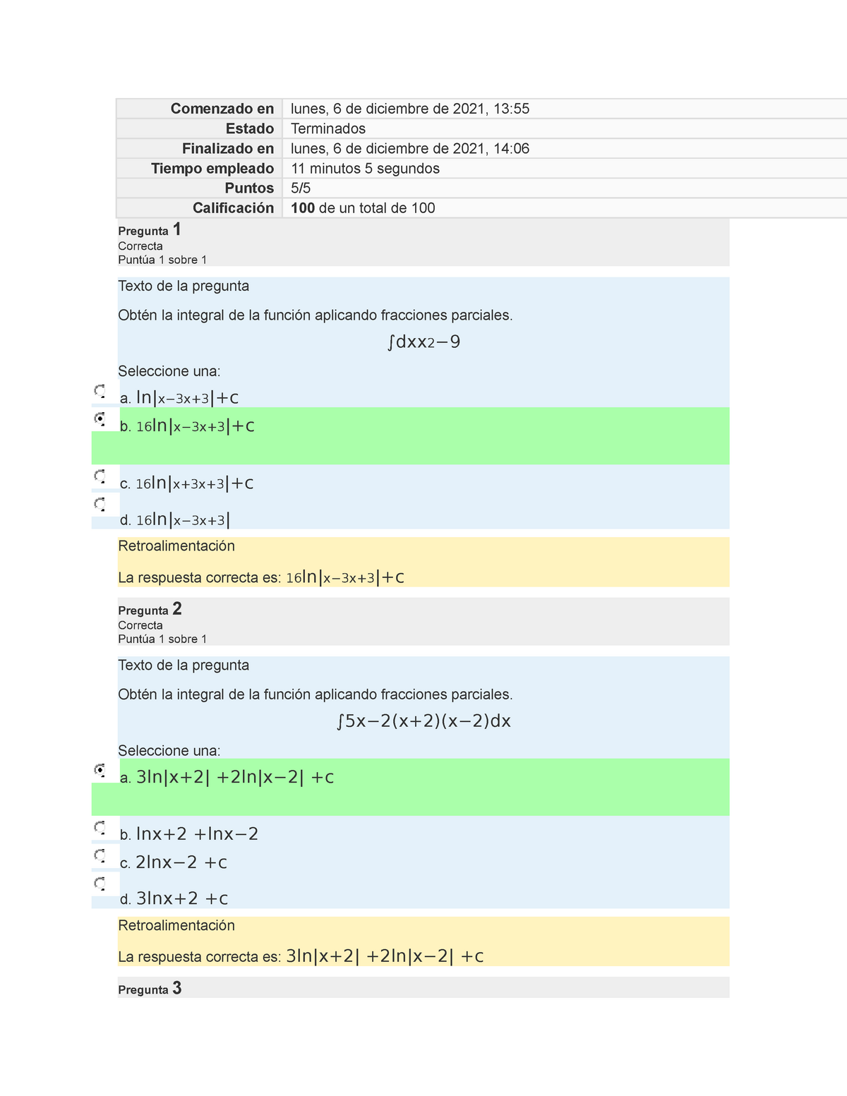 Integral De La Función Aplicando Fracciones Parciales Examen UVEG ...