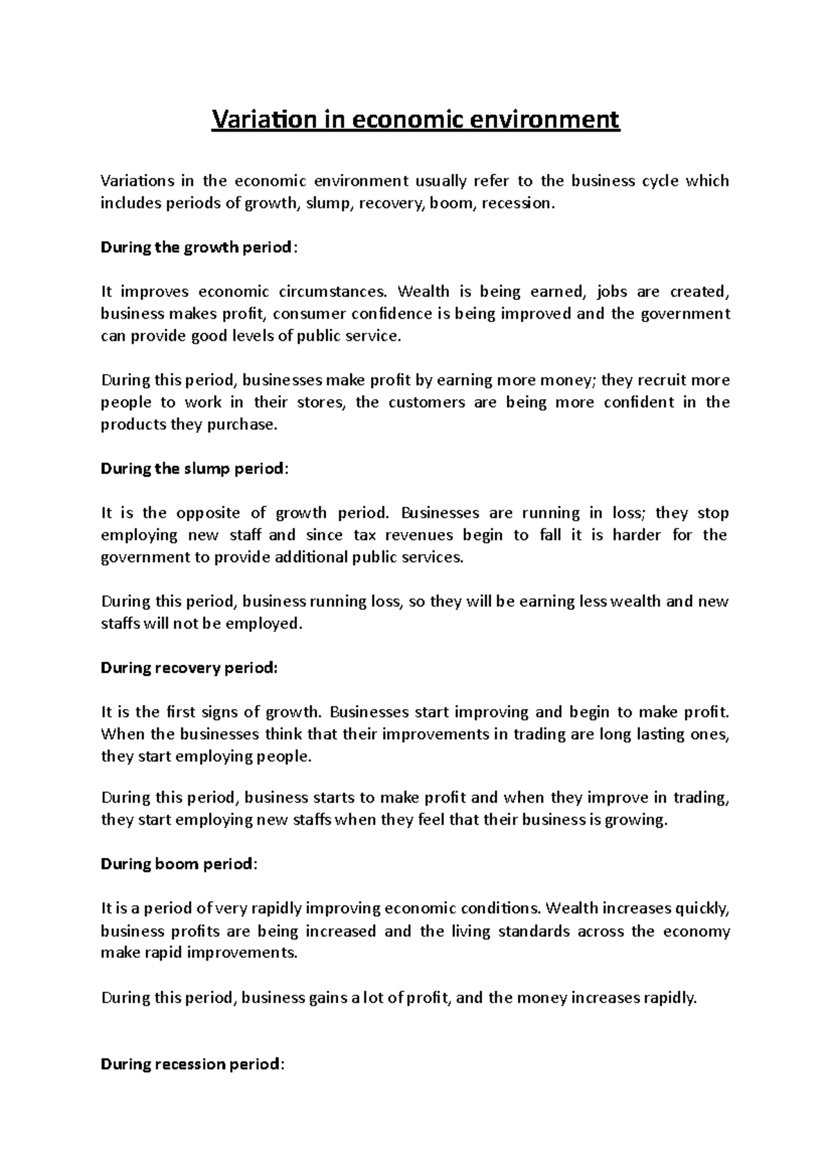 Variation in economic environment - Variation in economic environment ...