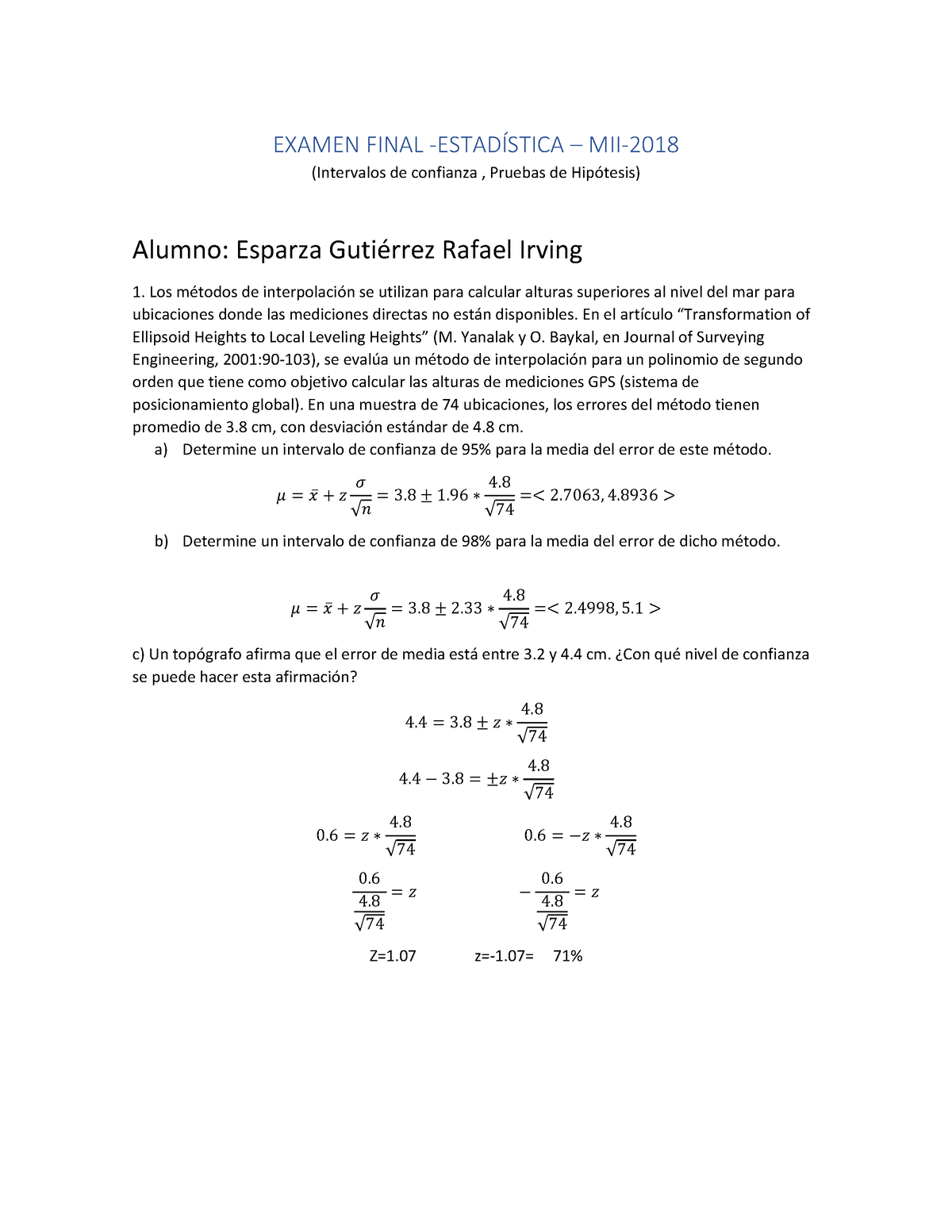 Examen Final Estadistica MII 2018 - EXAMEN FINAL -ESTADÍSTICA – MII ...