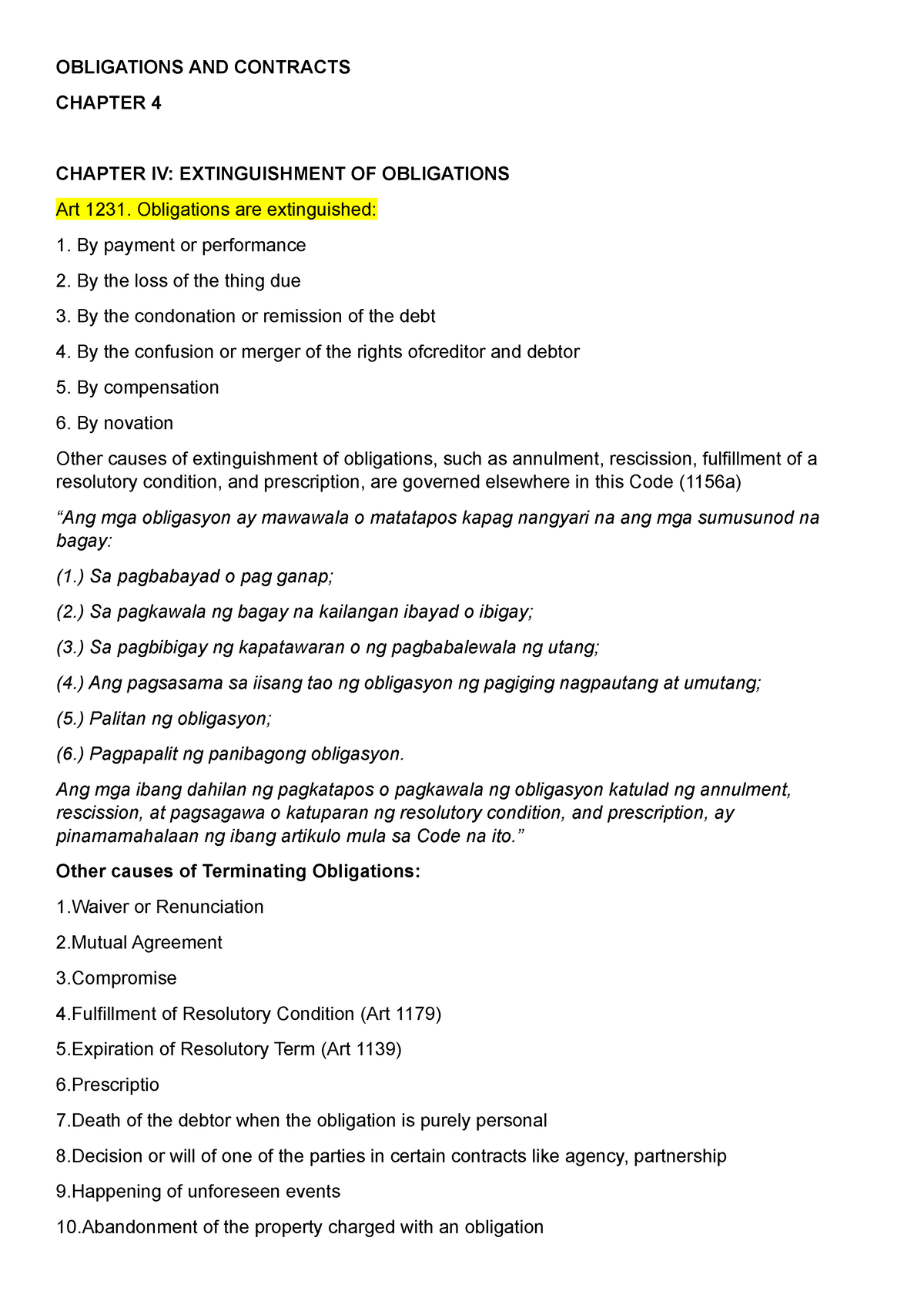 Obligations AND Contracts - OBLIGATIONS AND CONTRACTS CHAPTER 4 CHAPTER ...