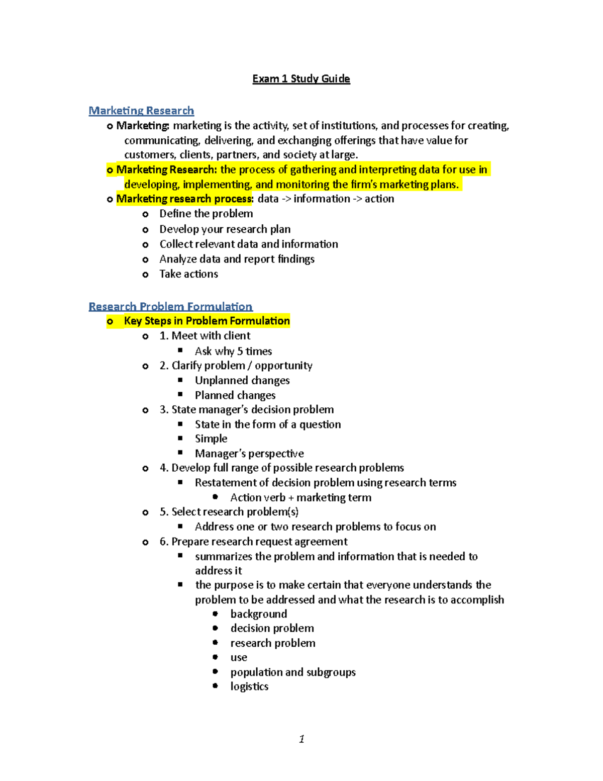 Exam 1 Study Guide Spring 2018 - Exam 1 Study Guide Marketing Research ...
