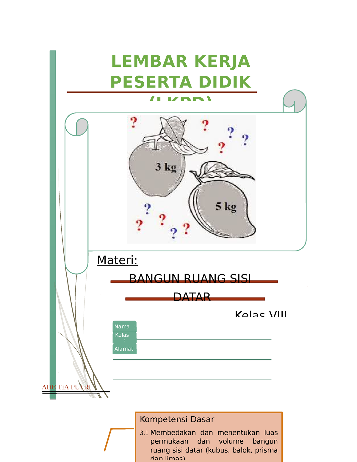 Lkpd Bangun Ruang - ADE TIA PUTRI LEMBAR KERJA PESERTA DIDIK (LKPD ...