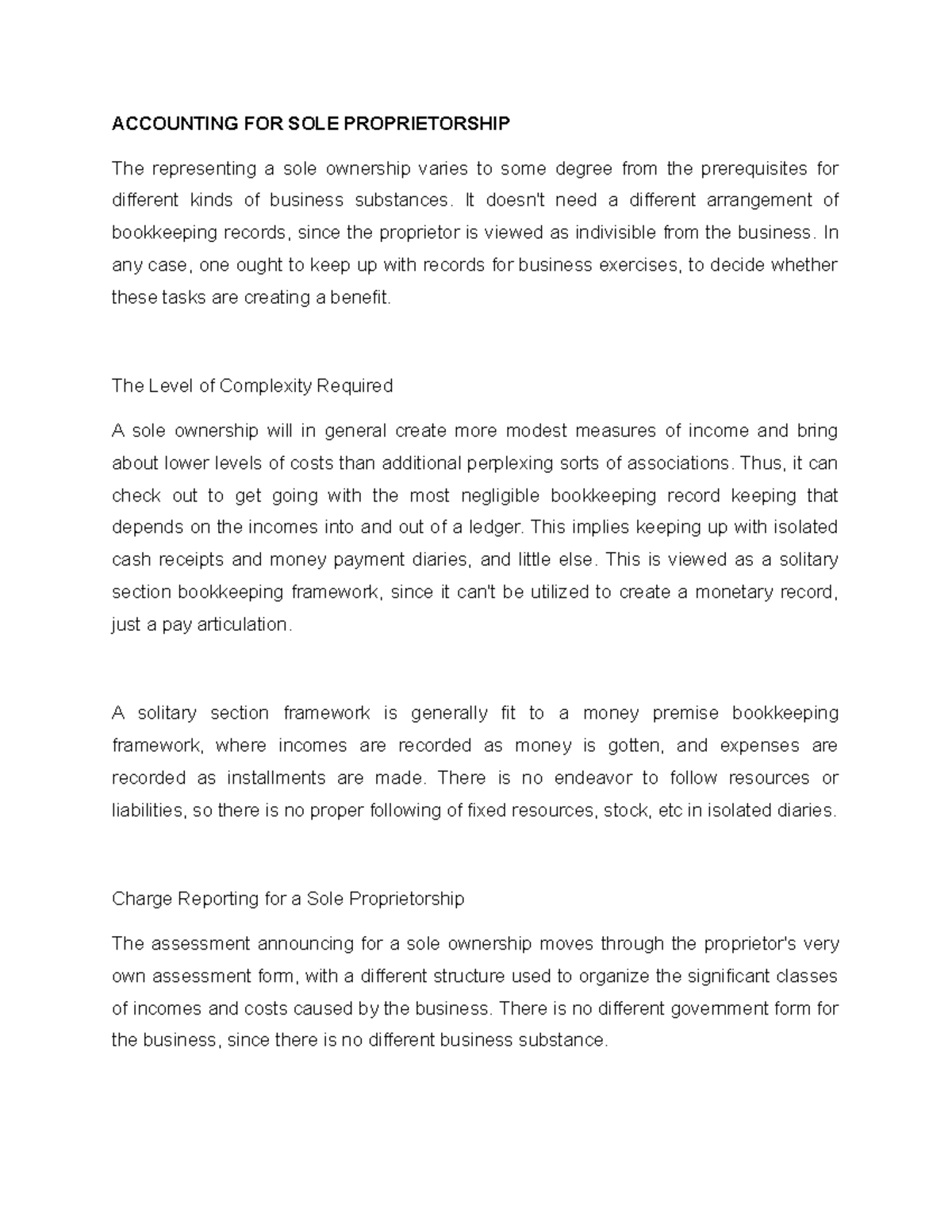 Accounting FOR SOLE Proprietorship ACCOUNTING FOR SOLE PROPRIETORSHIP