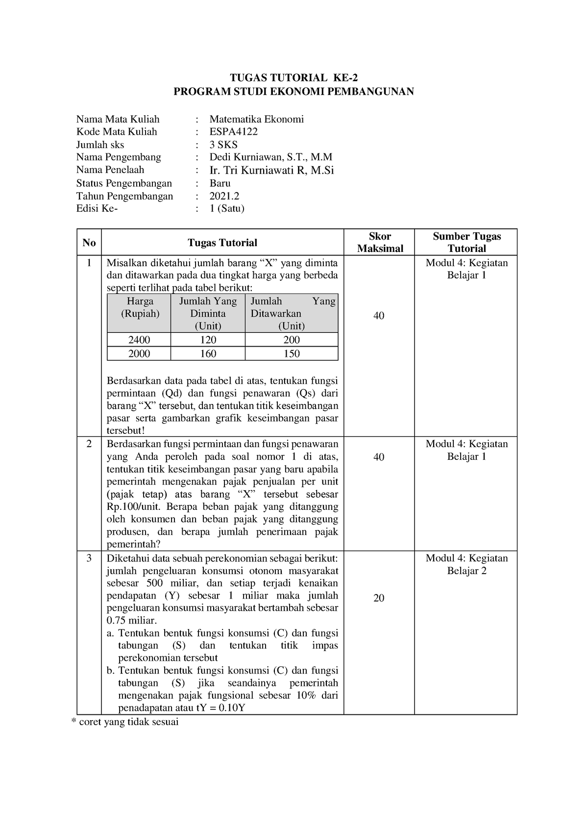 Tugas 2 MTK - TUGAS TUTORIAL KE- 2 PROGRAM STUDI EKONOMI PEMBANGUNAN ...