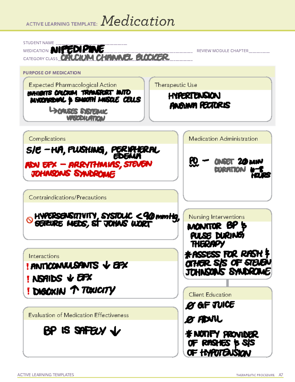 Nifedipine - Heart Meds - ATI Active Learning Template - ACTIVE ...