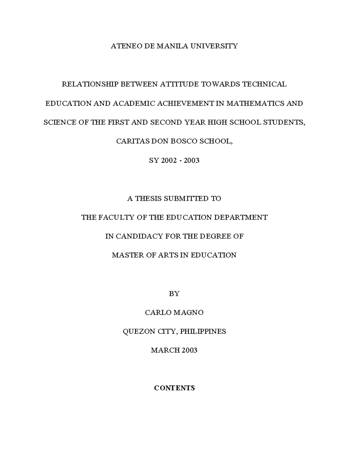 ED505870 - ATENEO DE MANILA UNIVERSITY RELATIONSHIP BETWEEN ATTITUDE ...