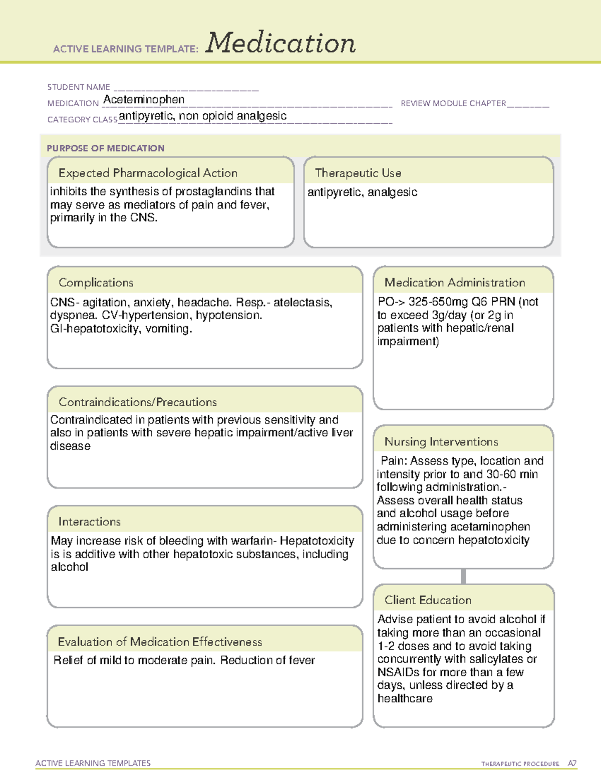 ALTaceteminophen - ATI ALT acetaminophen - ACTIVE LEARNING TEMPLATES ...