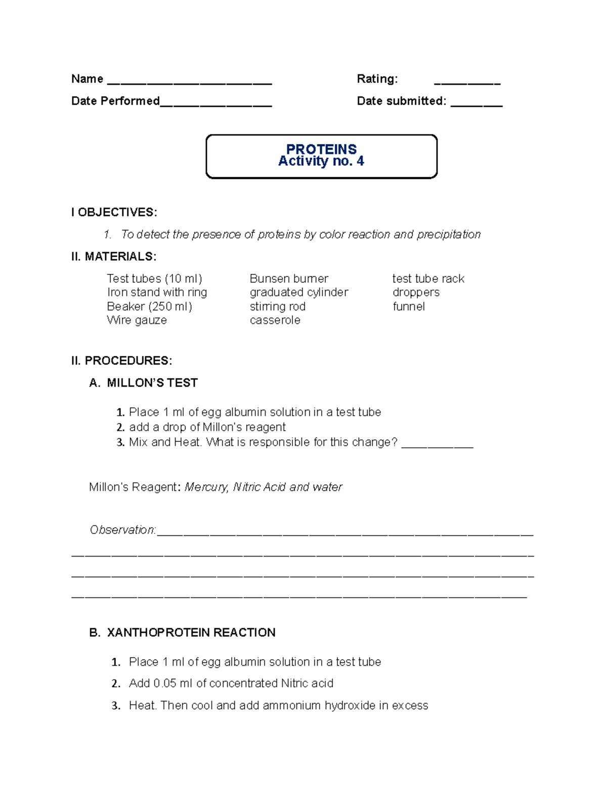 Proteins Act. no 4 - Biochem - Name _________________________ Rating ...