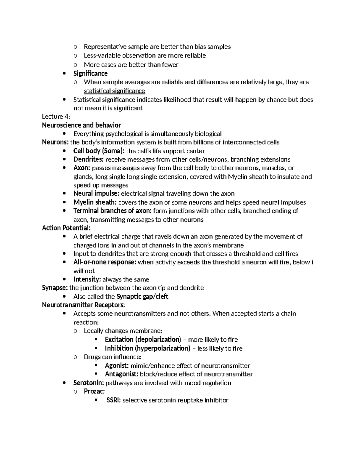 Psyc100 notes-3 - o Representative sample are better than bias samples ...