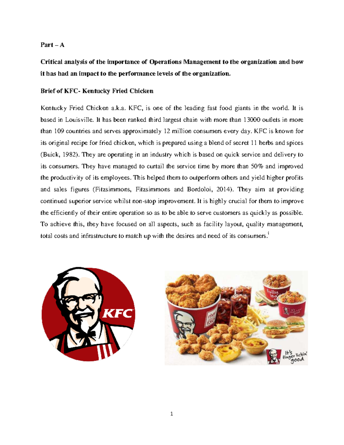Analysis of Operation management at KFC Part A Critical analysis of