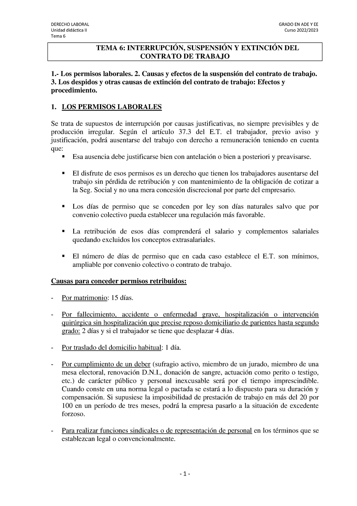 UDII Tema 6 Interrupción^J Suspensión Y Extinción Del Contrato De ...