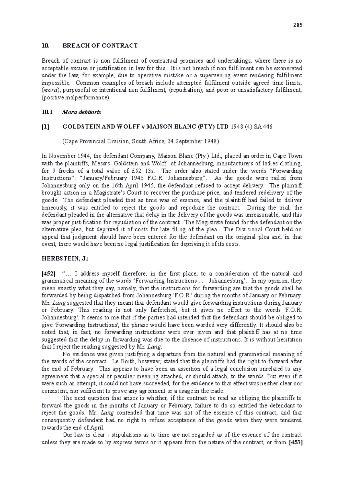 Breach of Contract cases 10. BREACH OF CONTRACT Breach of contract is