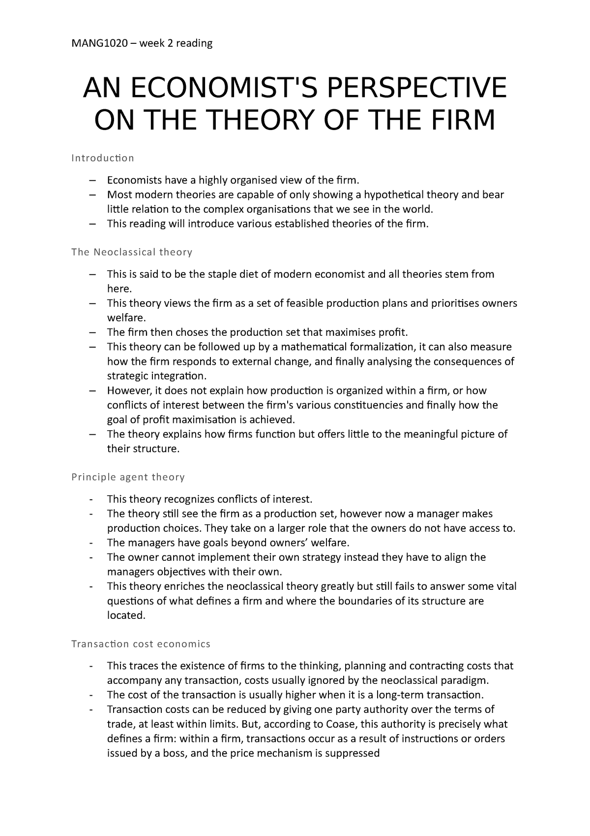 literature review theory of the firm
