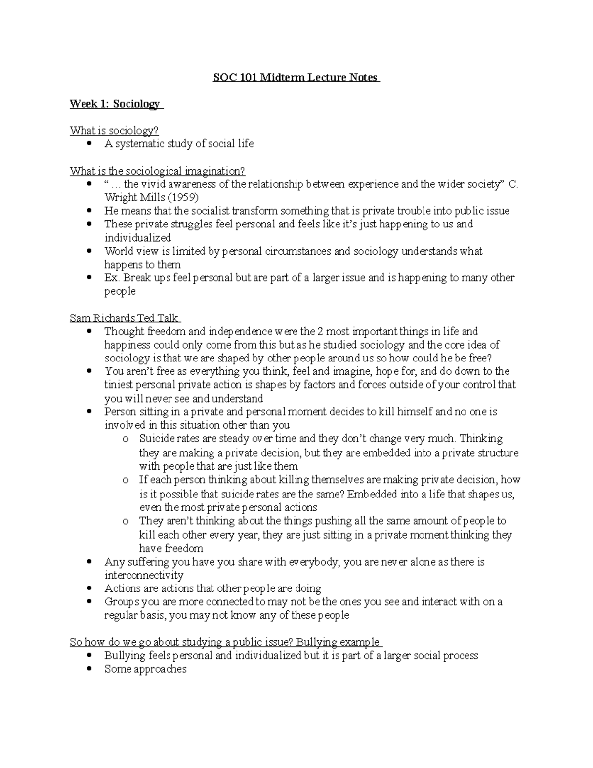 SOC 101 Midterm 1 Course Notes Units 1-5 - SOC 101 Midterm Lecture ...