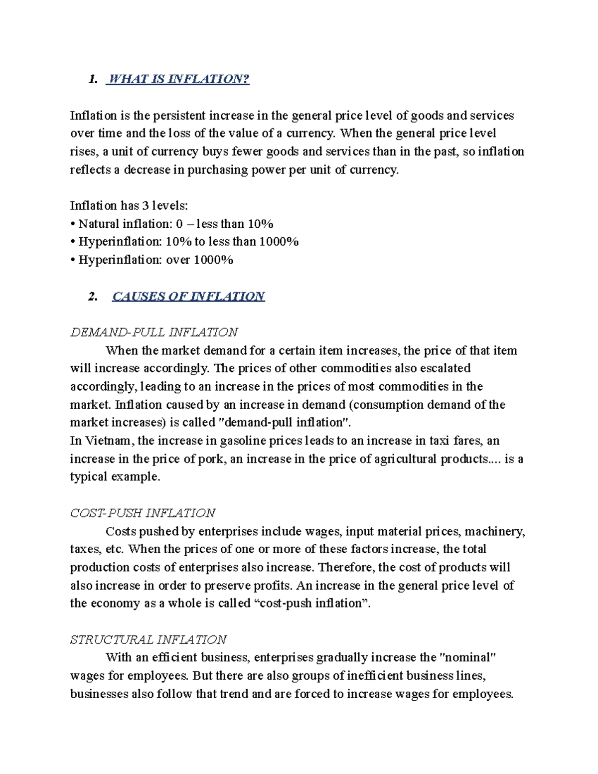 Zimbabwe - Lecture notes 6 - 1. WHAT IS INFLATION? Inflation is the ...