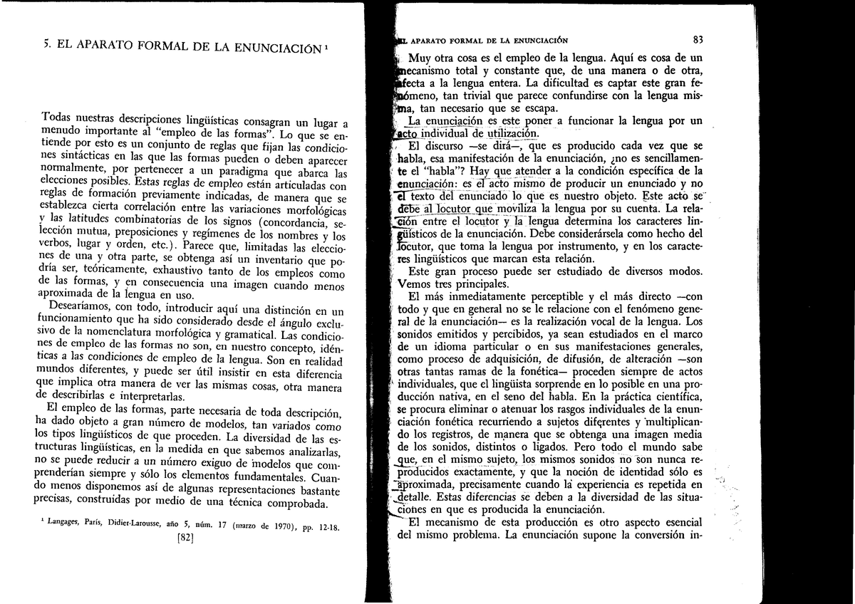 Benveniste, Emile. El Aparato Formal De La Enunciación - 5. EL APARATO ...