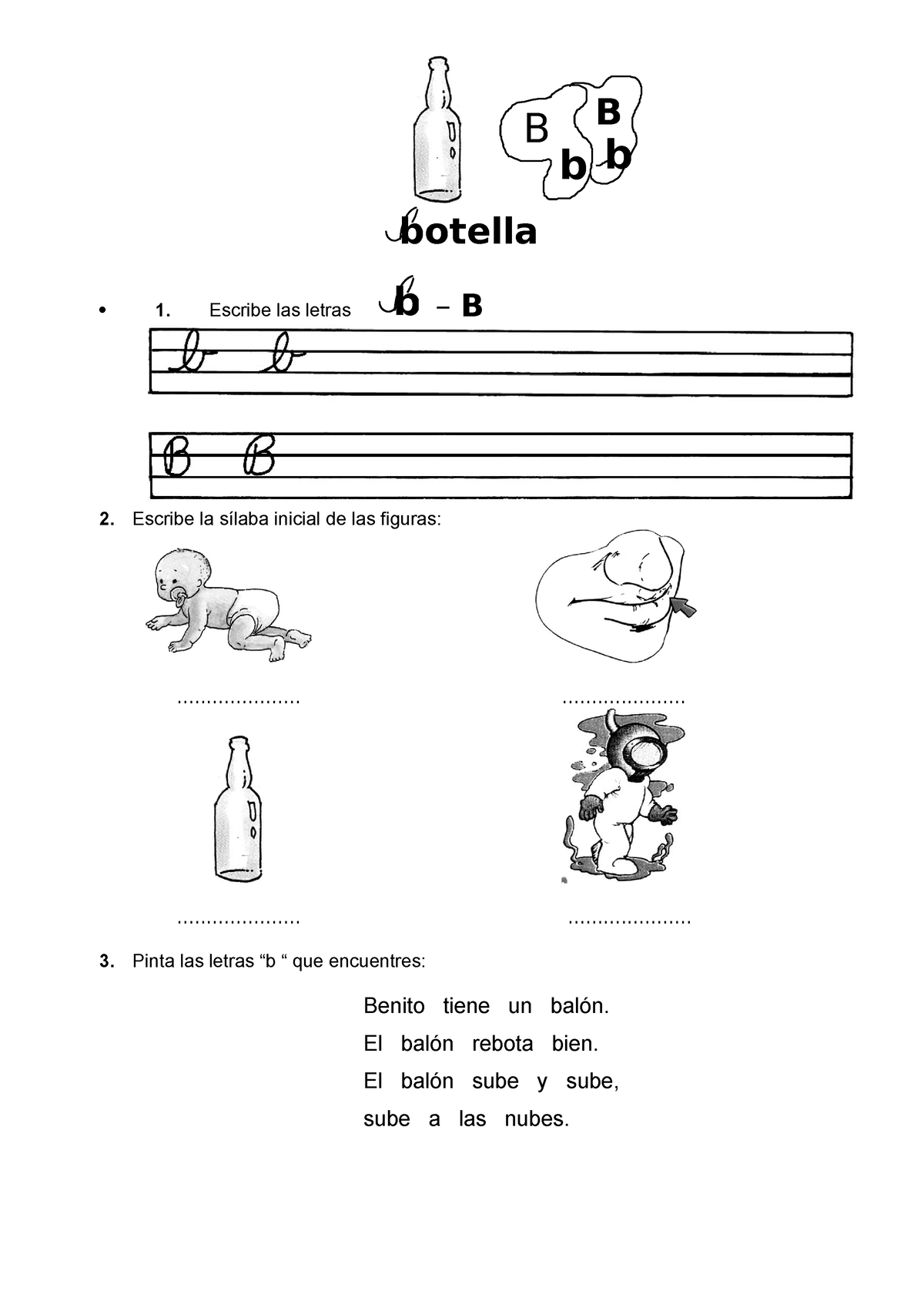 Letra B - B B Botella B B 1. Escribe Las Letras B – B Escribe La Sílaba ...