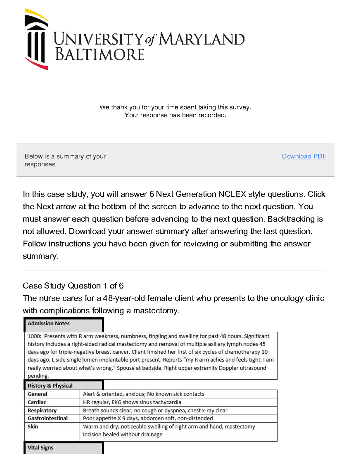 Breast cancer case study - Below is a summary of your responses ...