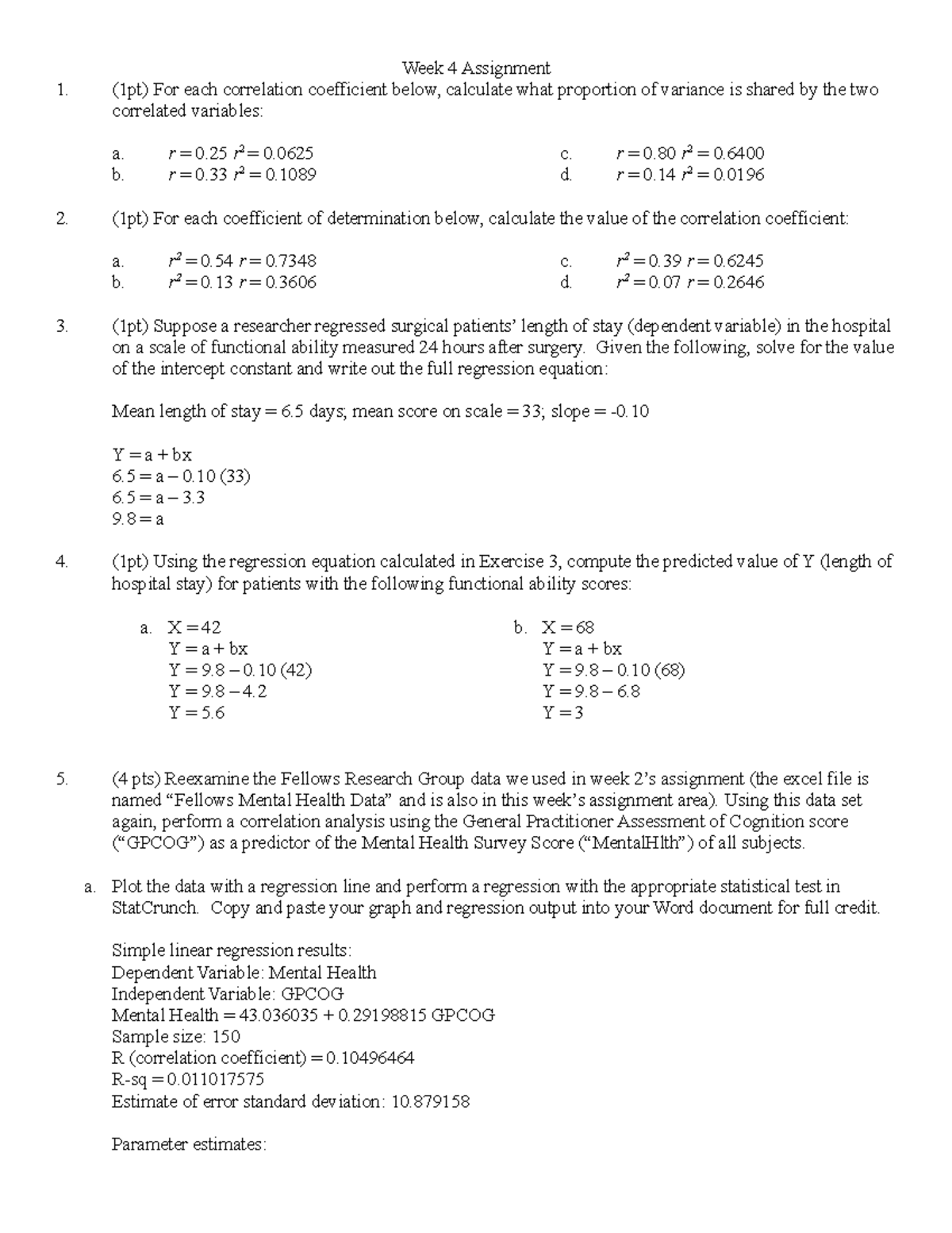 Solved Final Activity #4a Correlation and Regression