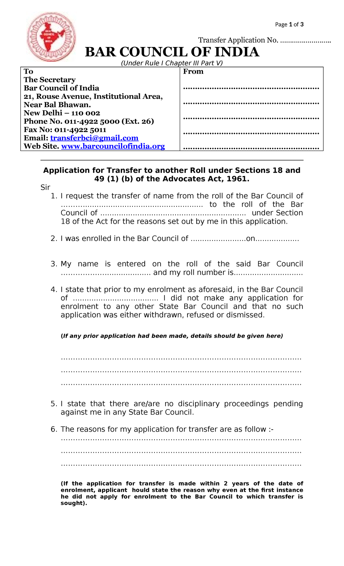 Bci transfer application forms v02 - Page 1 of 3 Transfer Application ...