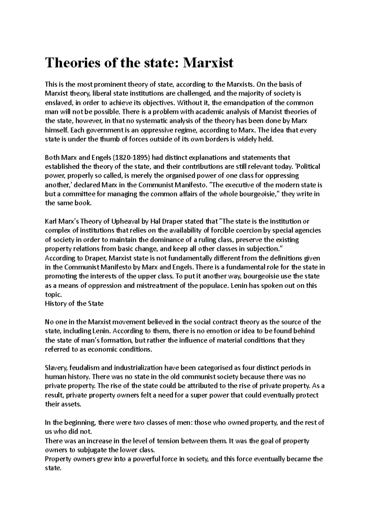 Theories of the state- Marxist - Political Science - AMU - Studocu