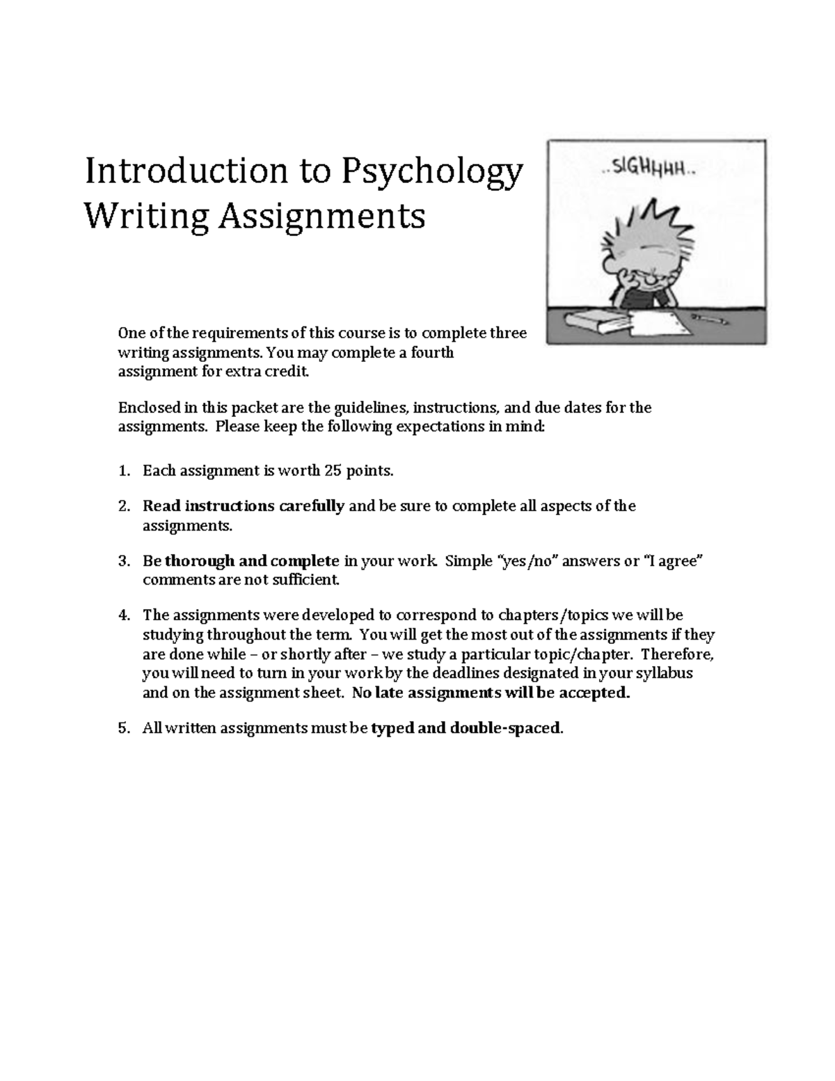 introduction to psychology writing assignments