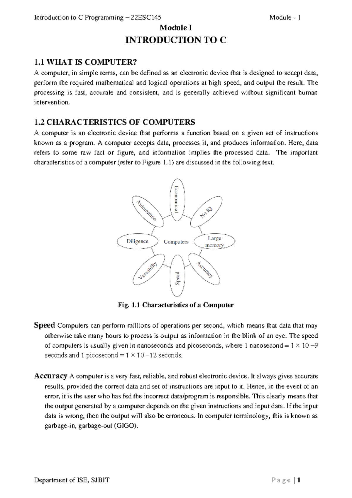 Intro to Programming in C Module 1 Notes - Module I INTRODUCTION TO C 1 ...