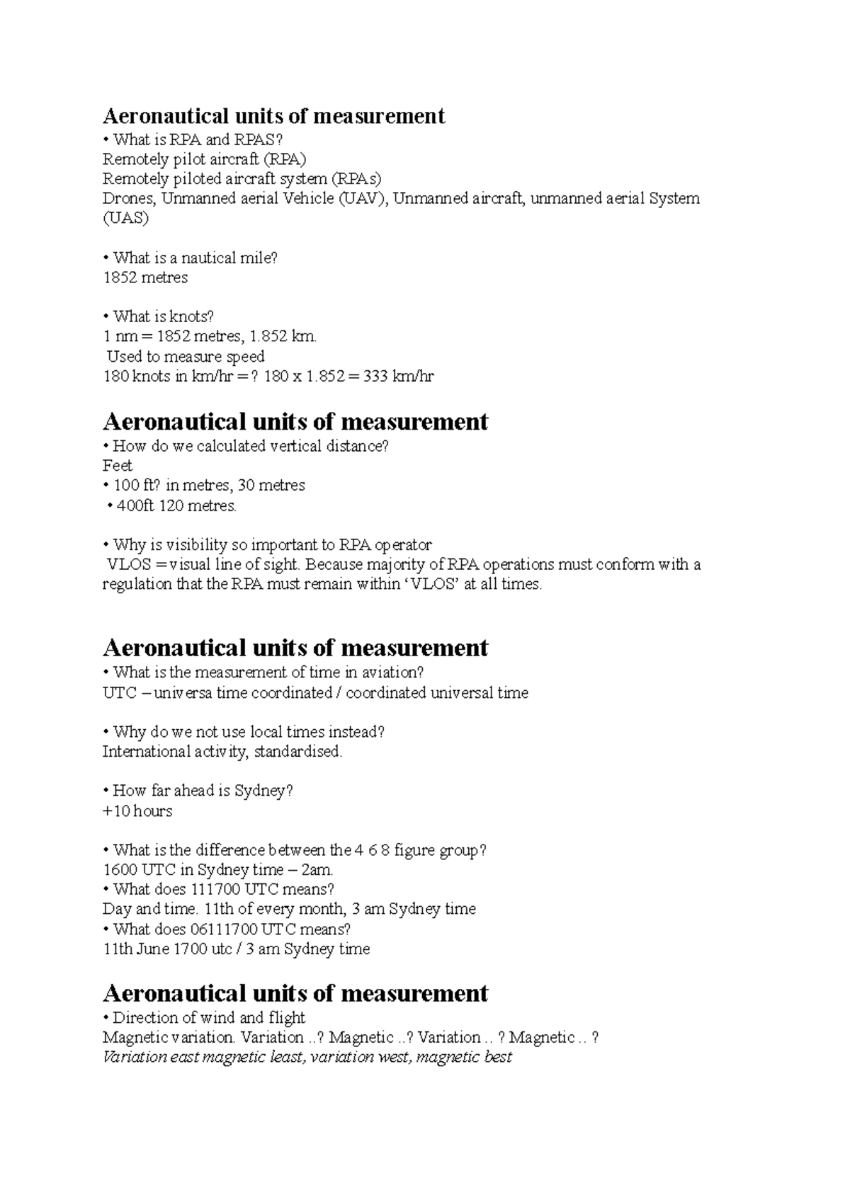 AVIA2025 Aeronautical Notes Aeronautical units of measurement What is