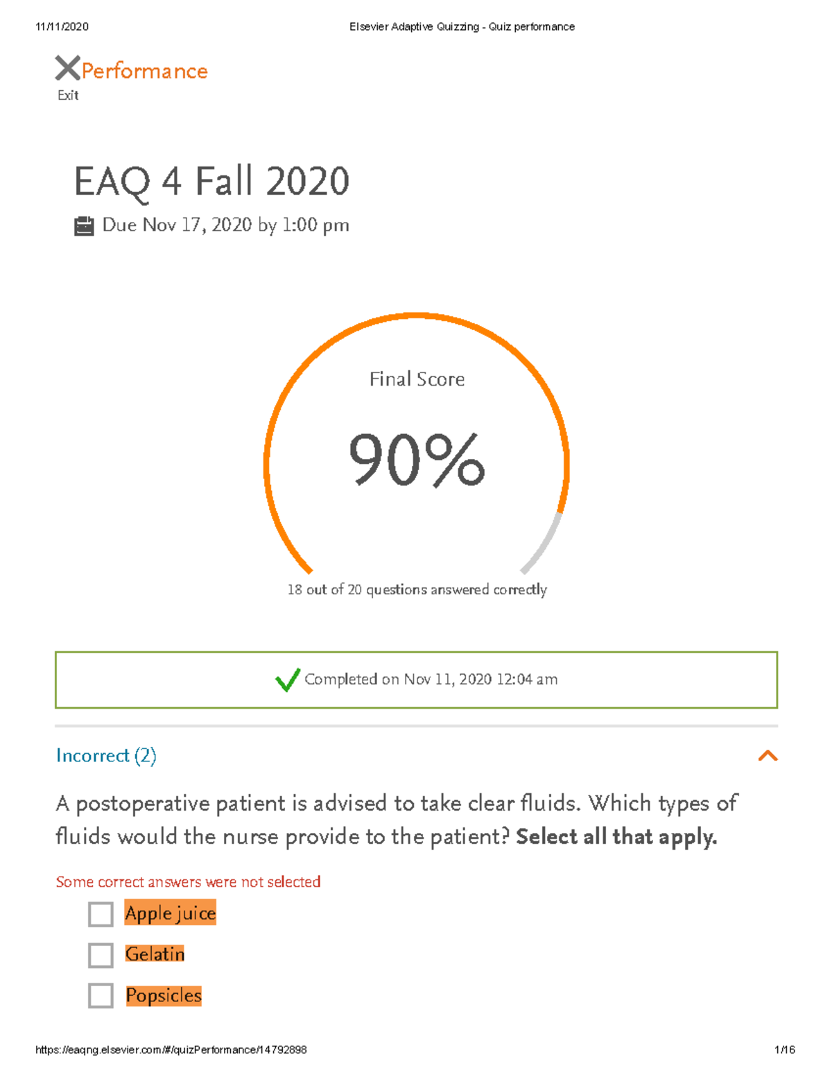 Fundamentals EAQ 4 - Answers - Exit Performance EAQ 4 Fall 2020 Due Nov ...