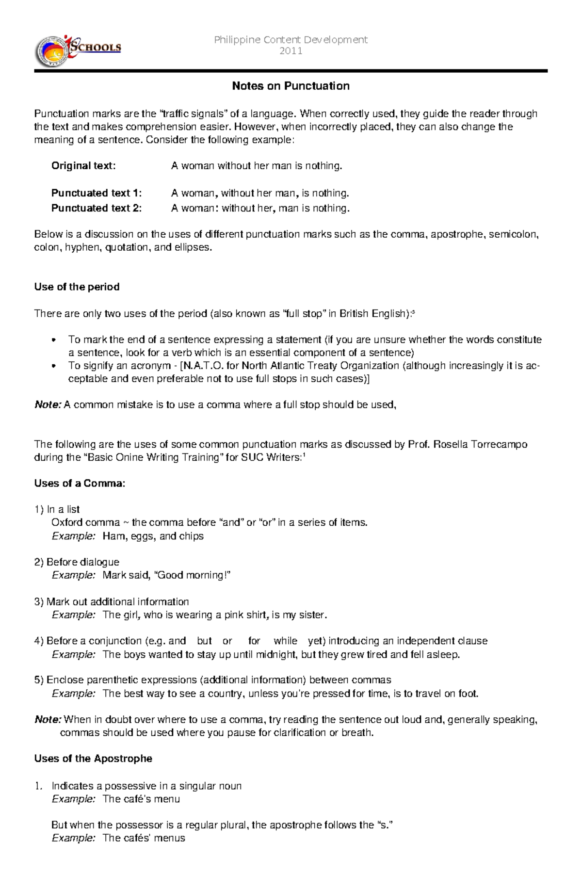 8. Notes On Punctuation - 2011 Notes on Punctuation Punctuation marks ...