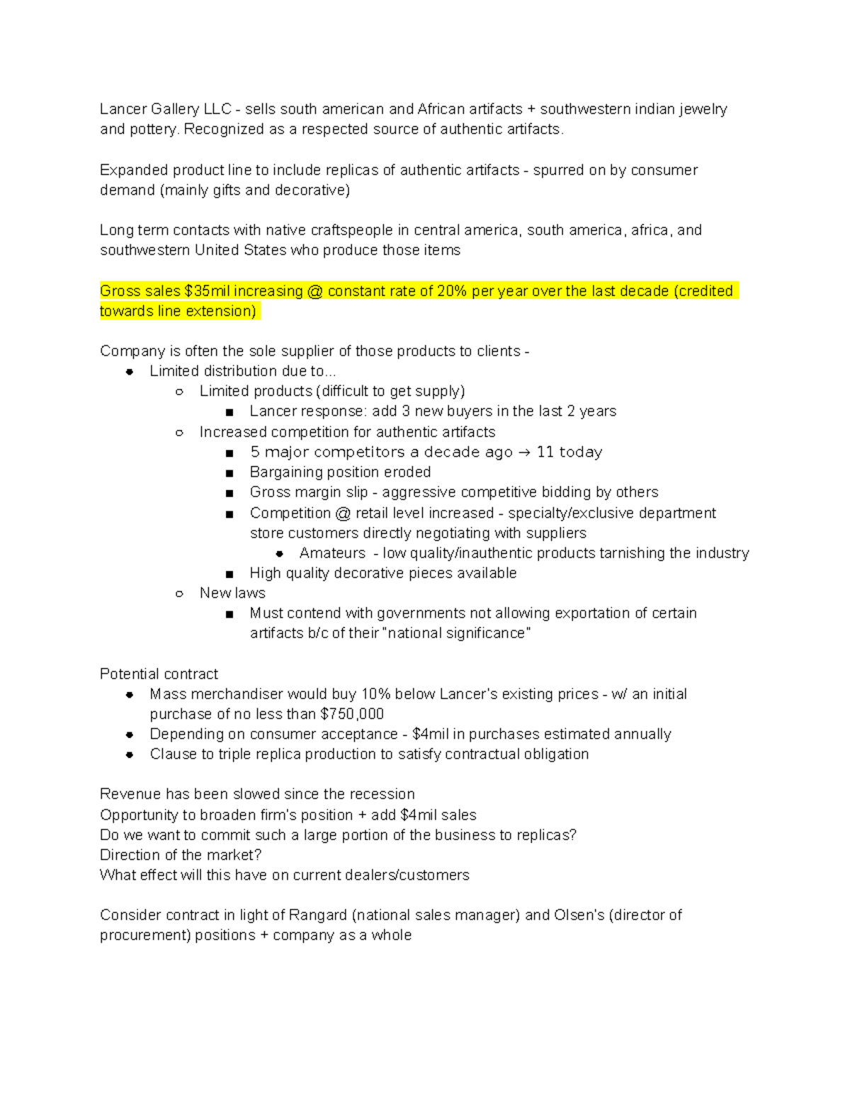 Lancer Gallery Notes - MAR 499 Markovitz Advanced Marketing Management ...