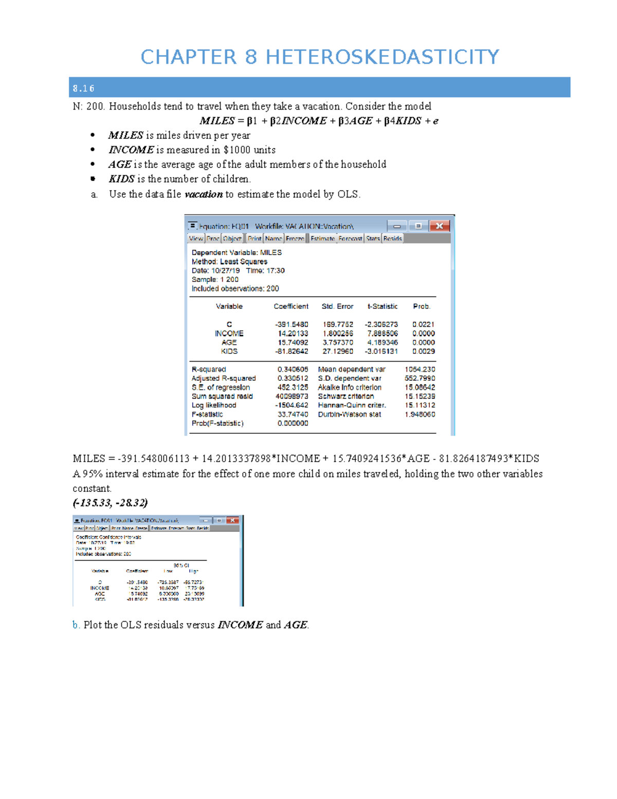 W8 1 - Chapter 8 - CHAPTER 8 HETEROSKEDASTICITY 8. N: 200. Households ...