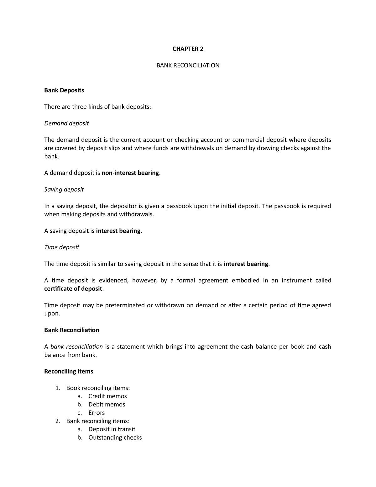 Bank Reconciliation Bank Reconciliation Bank Reconciliation - CHAPTER 2 ...