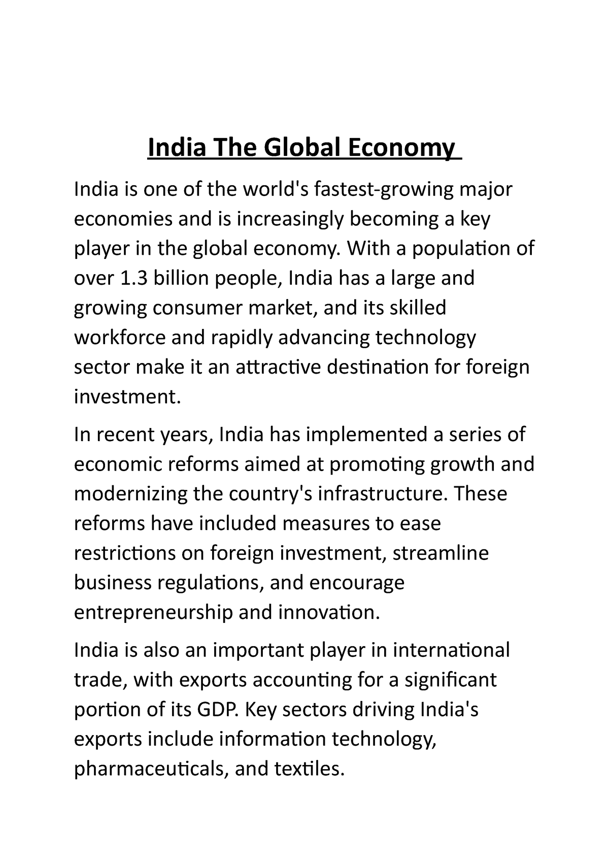 india's role in global economy essay