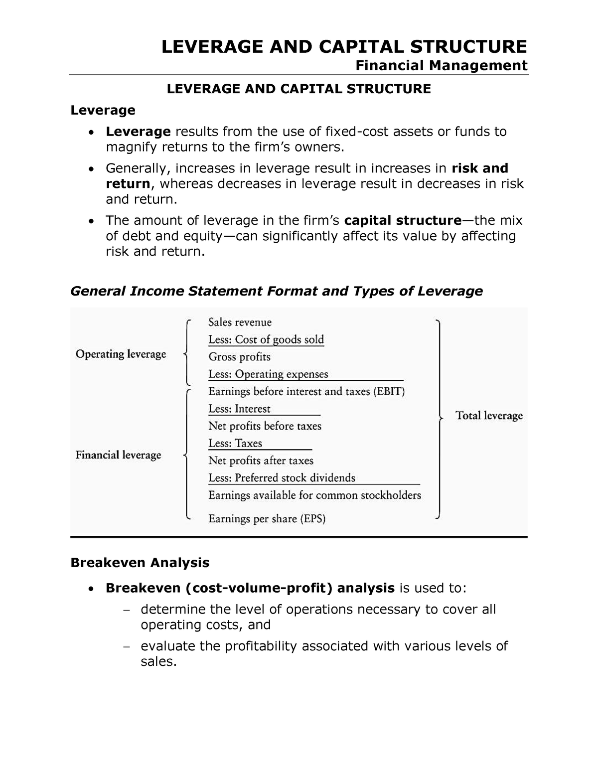 (Financial Management) Leverage & Capital Structure And Dividend ...