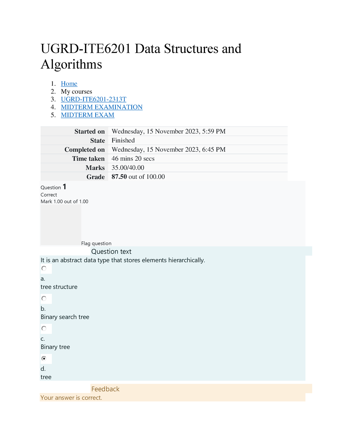 Data Structures And Algorithms Midterm Answer - UGRD-ITE6201 Data ...