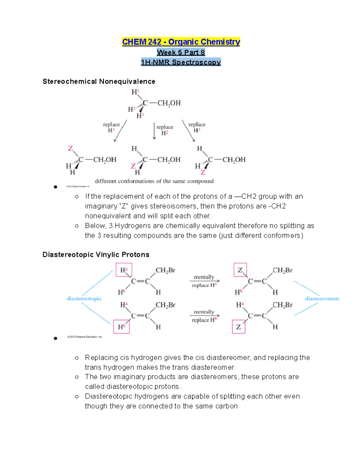 CHEM 242 Week 5 Lecture Notes Part 8 HNMR Spectroscopy CHEM 242 Organic Chemistry Week 5