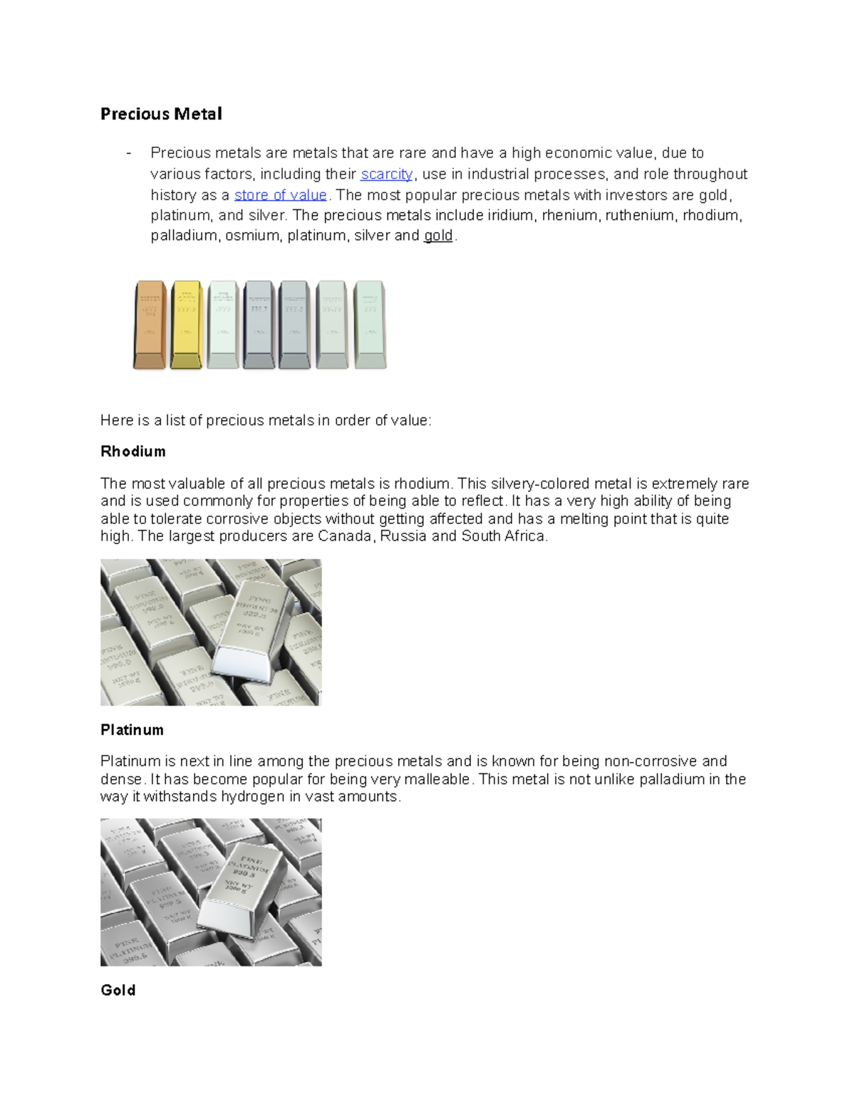 Precious Metal to Zirconium Precious Metal Precious metals are metals that are rare and have