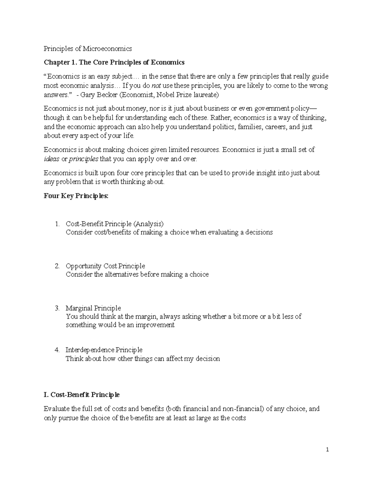 Ch. 1 Notes - Principles of Microeconomics Chapter 1. The Core ...
