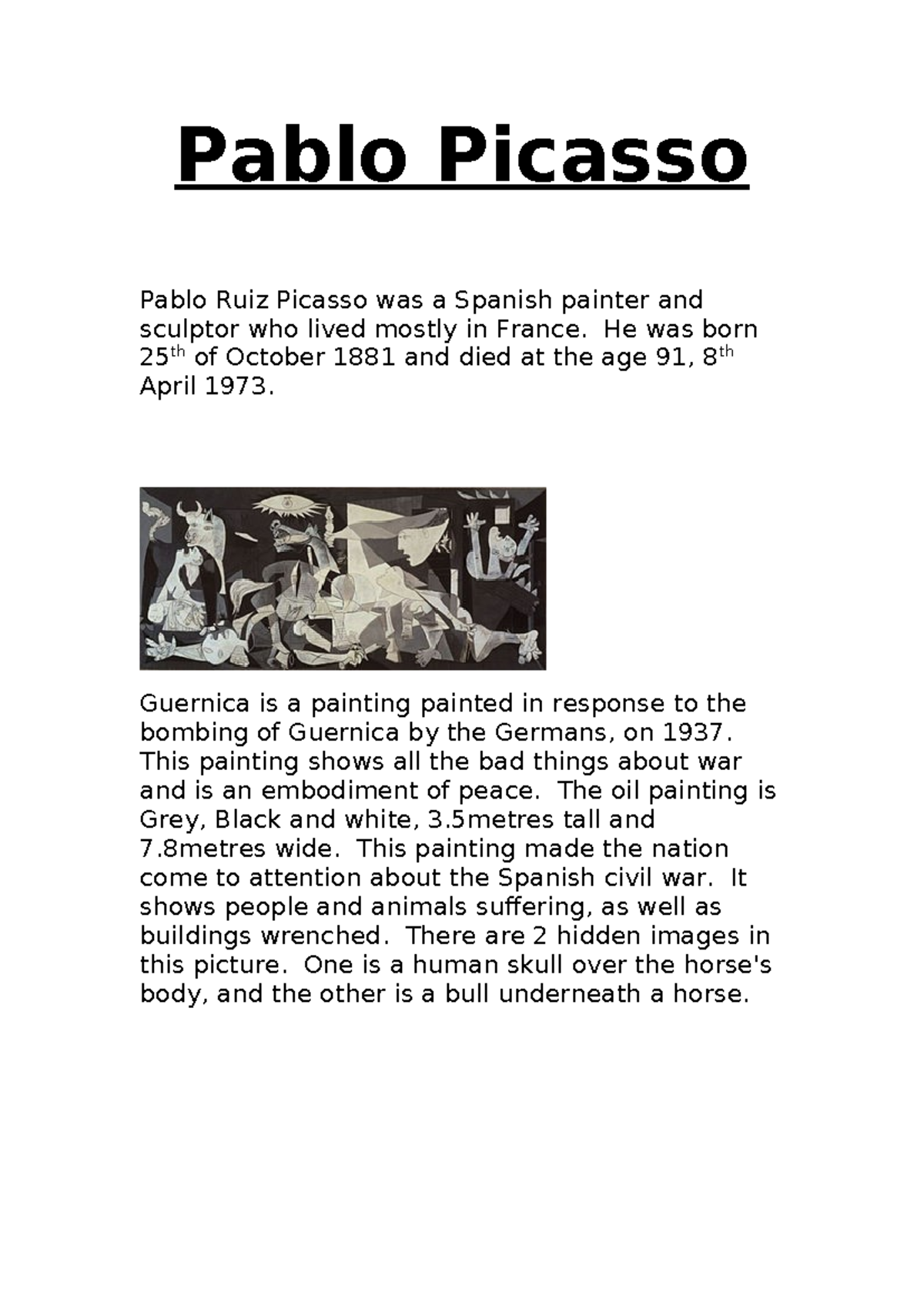 Pablo Picasso Term 2 - Pablo Picasso Pablo Ruiz Picasso was a Spanish ...