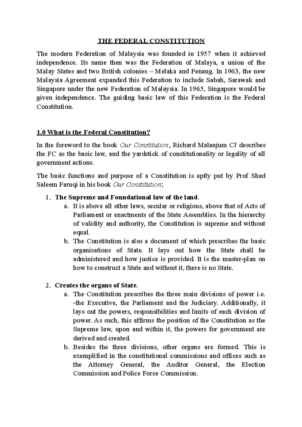 Malaysian Legal System The Federal Constitution THE FEDERAL