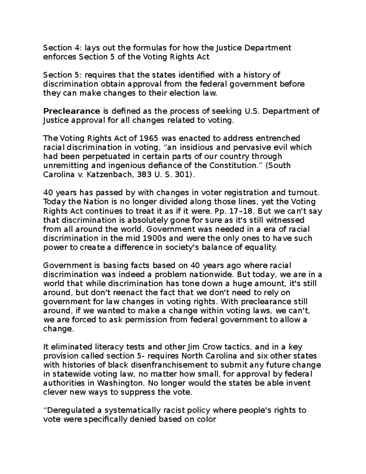 Preclearance Section 4 lays out the formulas for how the Justice