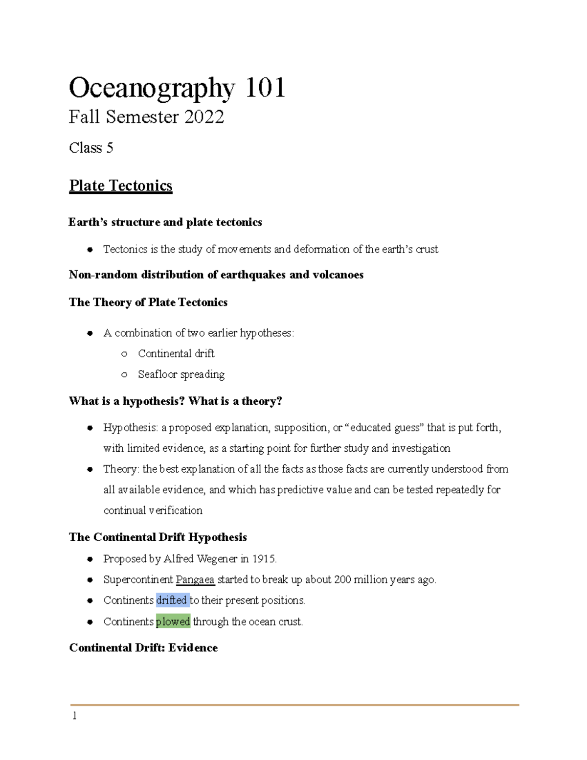 Oceanography Class 5 - Oceanography 101 Fall Semester 2022 Class 5 ...