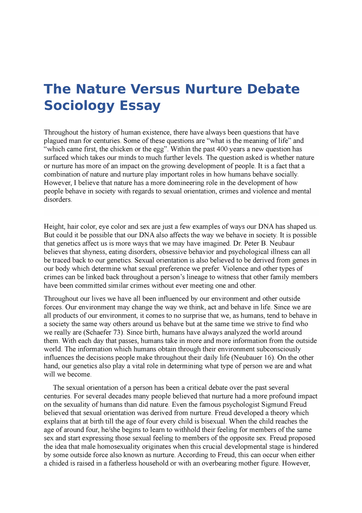 nature vs nurture sociology a level essay