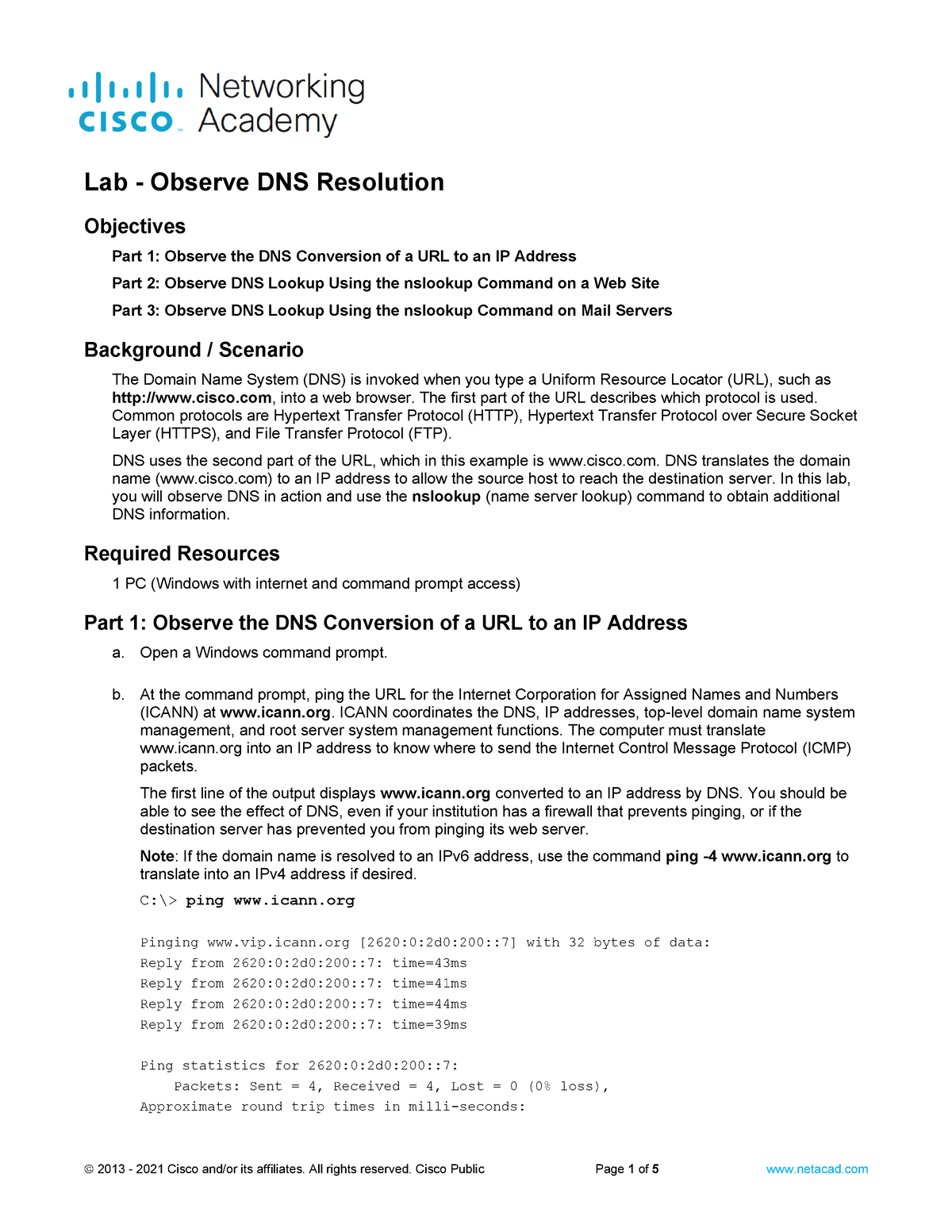 15 - CCNAv7: Introduction To Networks - Objectives Part 1: Observe The ...