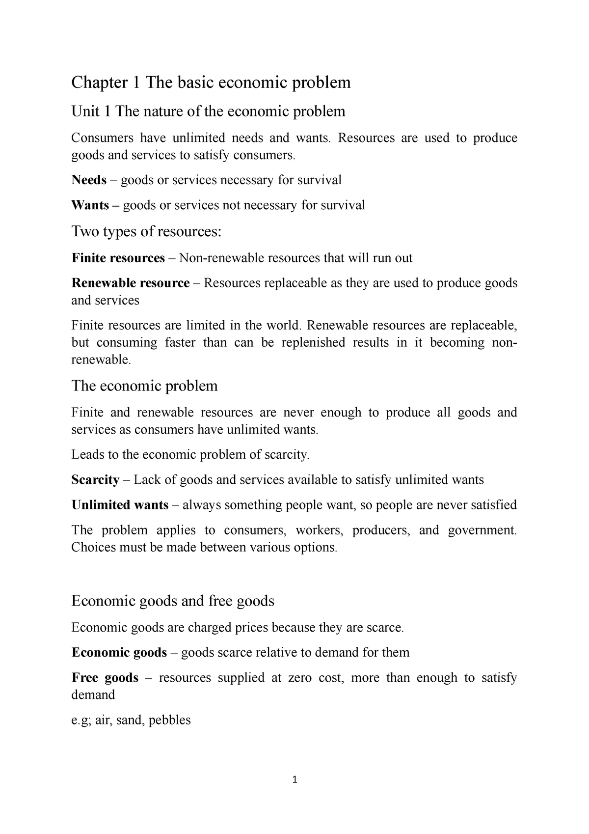 cie igcse economics unit 6 4 incomplete chapter 1 the basic economic problem unit 1 the nature studocu