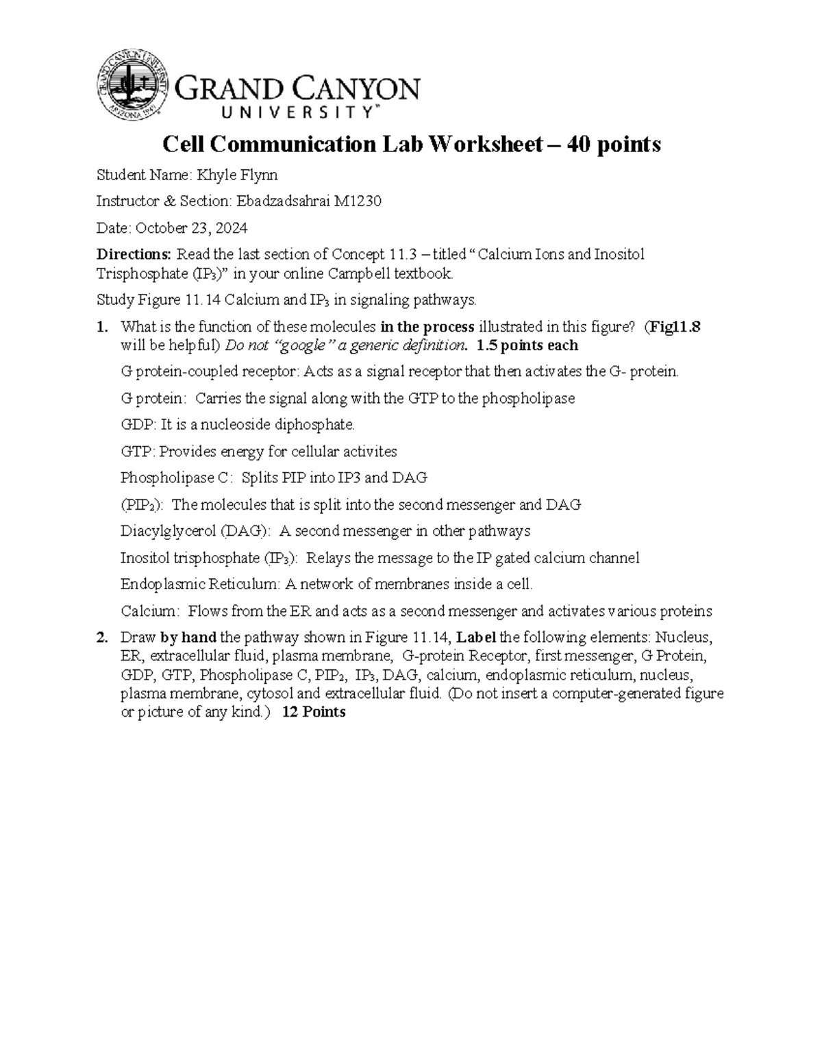 BIO-181L F22 Cell Communication Wksht (2) - Cell Communication Lab ...