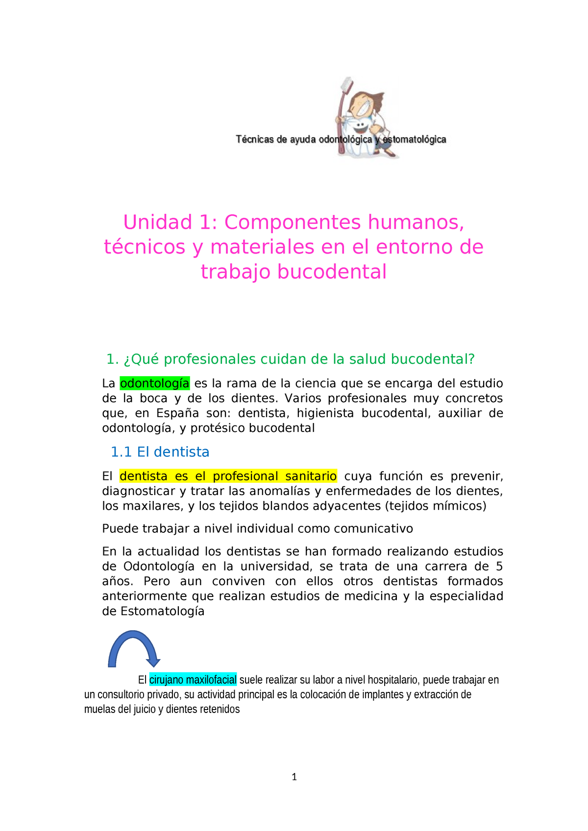 Técnicas De Ayuda Odontológica Y Estomatológica Unidad 1 Componentes Humanos Técnicos Y