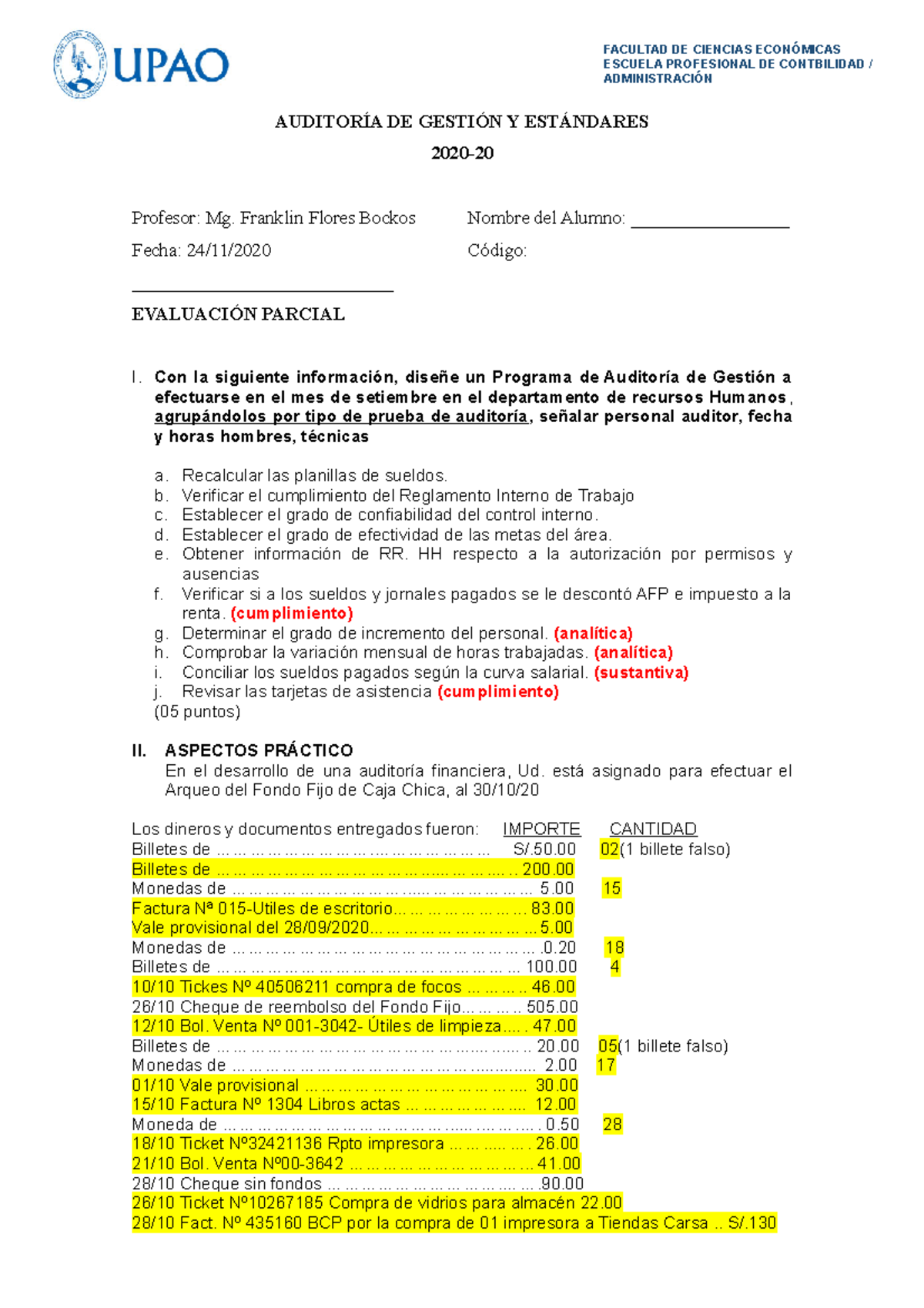 PARCIAL - AUDITORÍA DE GESTIÓN - AUDITORÍA DE GESTIÓN Y ESTÁNDARES 2020 ...